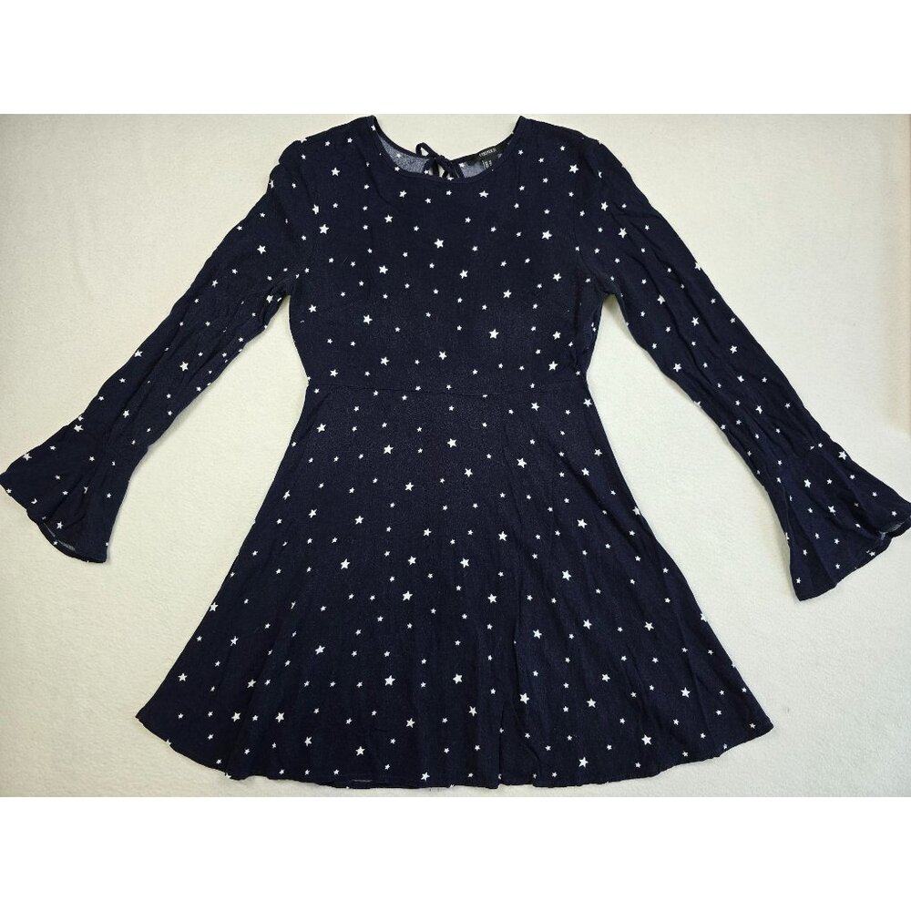 Forever 21 Navy Blue Star Celestial Print Long Sleeve Mini Dress Size M Keyhole